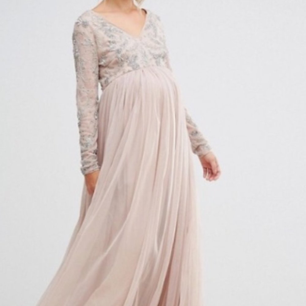 Maternity Sequin A-Line Long Dress for Wedding Size 8